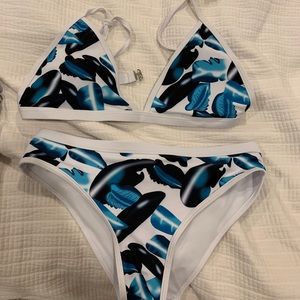 Blue leaf two piece bikini